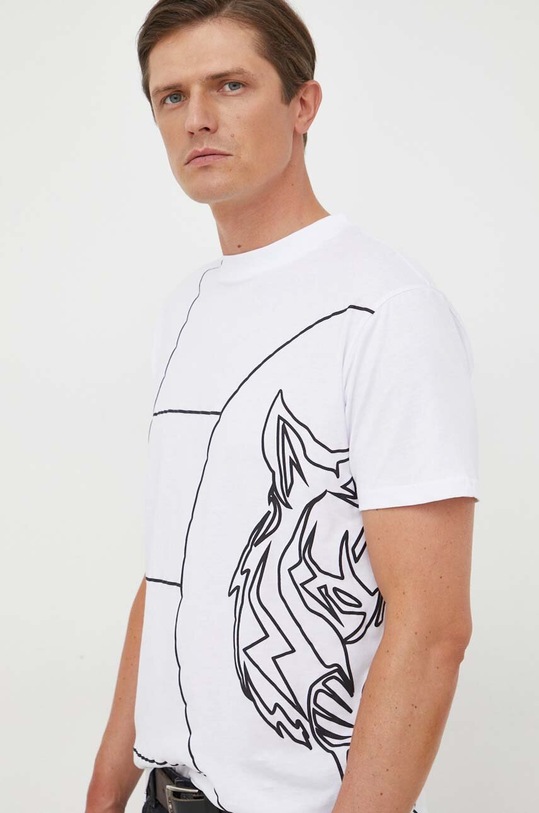 PLEIN SPORT t-shirt bawełniany nadruk biały FACC.MTK6425.SJY001N