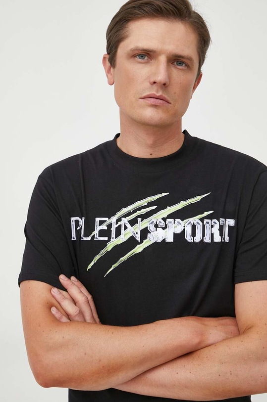 Bavlnené tričko PLEIN SPORT potlač čierna FACC.MTK6426.SJY001N