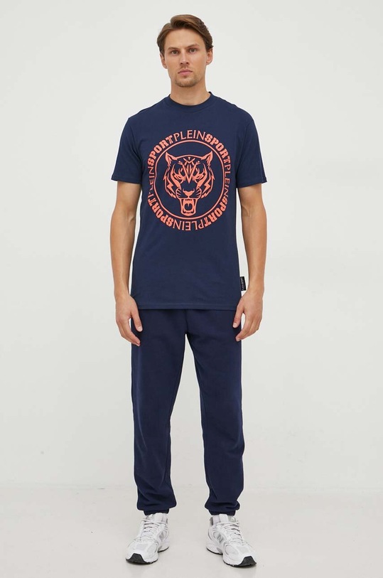 PLEIN SPORT t-shirt bawełniany AACC.MTK6550.SJY001N granatowy AW23