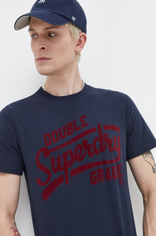 Bavlněné tričko Superdry M1011767A.98T námořnická modř AW23