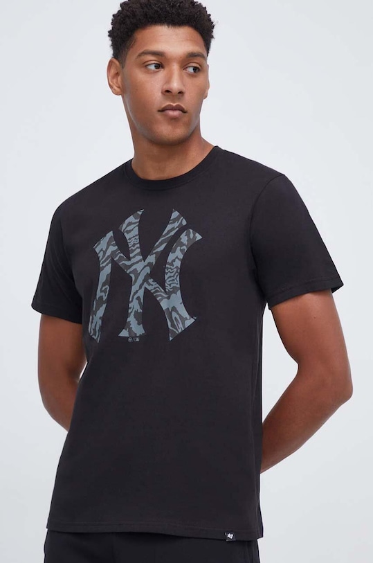 47brand tricou din bumbac MLB New York Yankees print negru BB017TEMECH599504JK