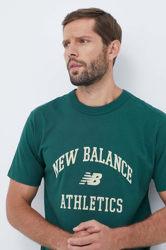 New Balance t-shirt bawełniany zielony MT33551NWG