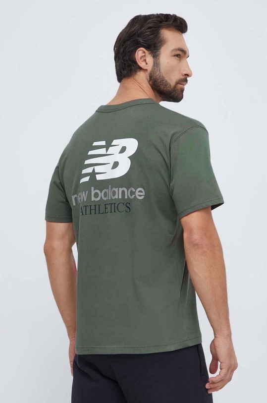 New Balance t-shirt bawełniany zielony MT31504DON