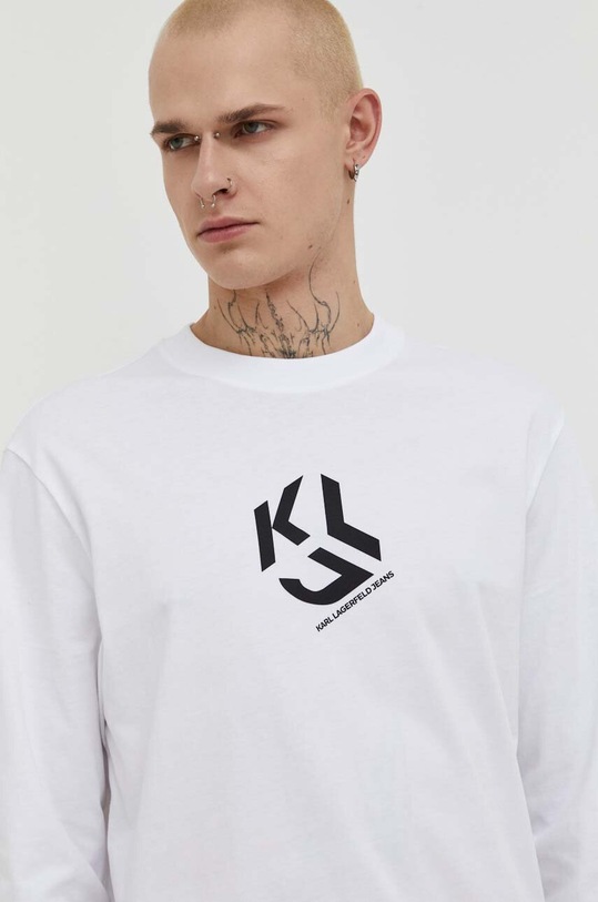 Karl Lagerfeld Jeans longsleeve din bumbac alb 236D1705