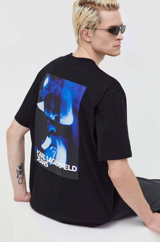 Karl Lagerfeld Jeans t-shirt bawełniany nadruk czarny 236D1750