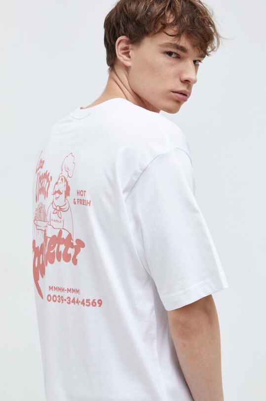 On Vacation t-shirt bawełniany Less Upsetti nadruk biały OVC.T67