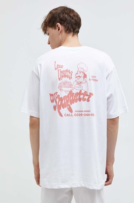 On Vacation t-shirt bawełniany Less Upsetti biały OVC.T67