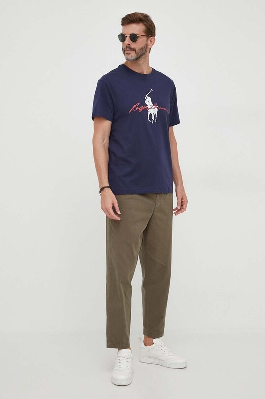 Хлопковая футболка Polo Ralph Lauren хлопок тёмно-синий 710839049