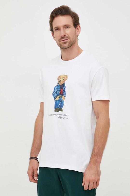 Βαμβακερό μπλουζάκι Polo Ralph Lauren βαμβάκι λευκό 710854497