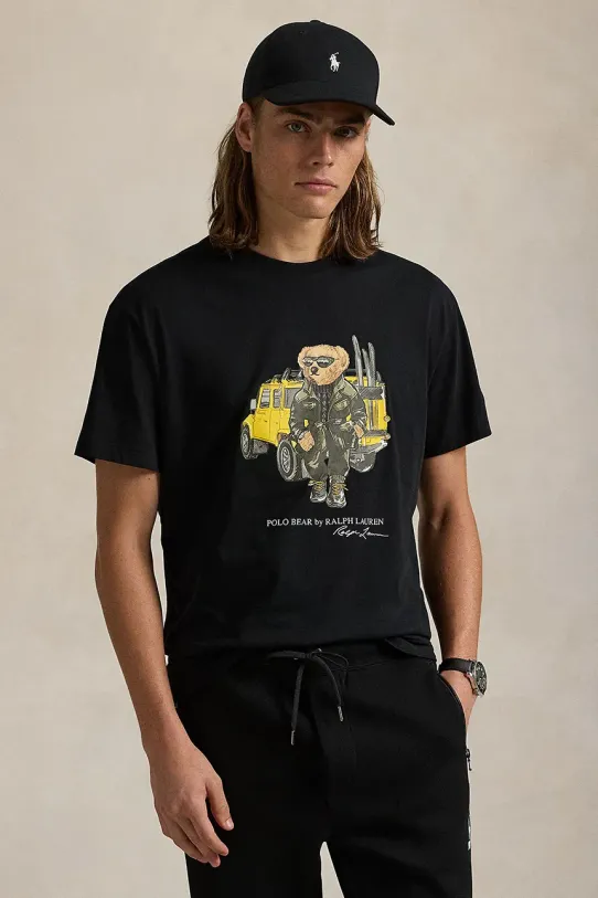 Хлопковая футболка Polo Ralph Lauren хлопок чёрный 710854497
