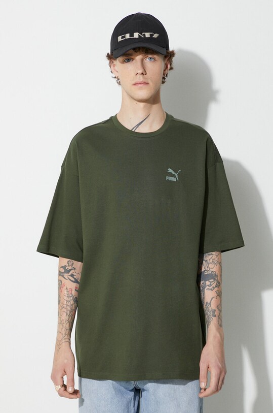 Puma cotton t-shirt BETTER CLASSICS Oversized Tee relaxed green 62131531
