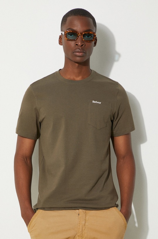 Бавовняна футболка Barbour гладкий зелений MTS1114