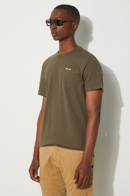 Бавовняна футболка Barbour зелений MTS1114