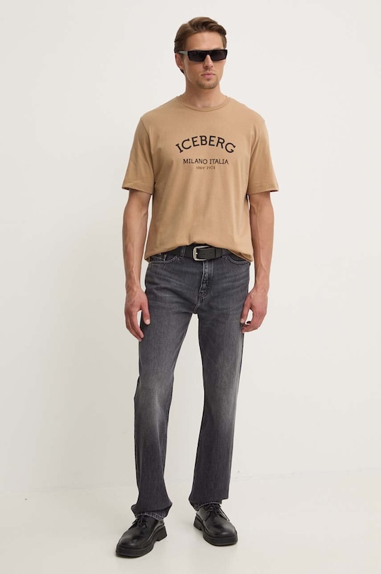 Bombažna kratka majica Iceberg F02N.6325 bež AW24