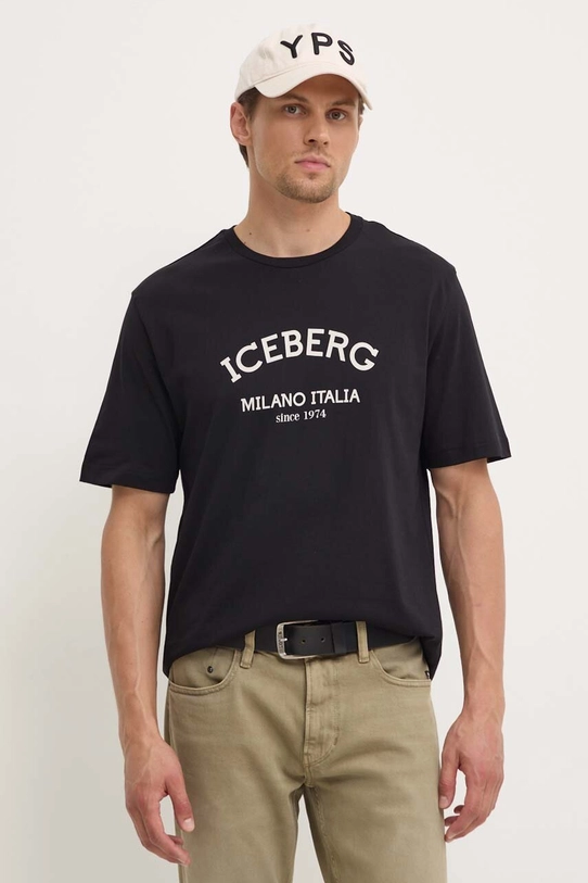 Iceberg t-shirt bawełniany czarny F02N.6325