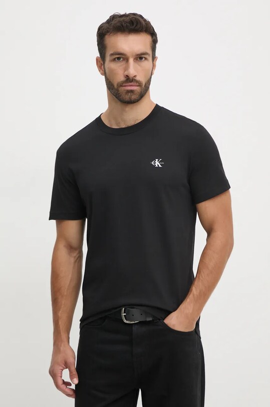 Bavlněné tričko Calvin Klein Jeans 2-pack hladký černá J30J320199