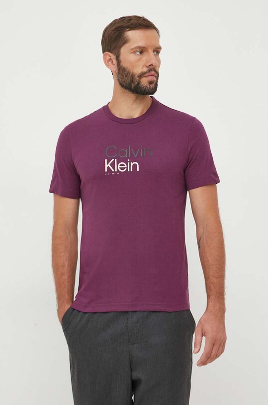 Calvin Klein t-shirt bawełniany nadruk fioletowy K10K111841