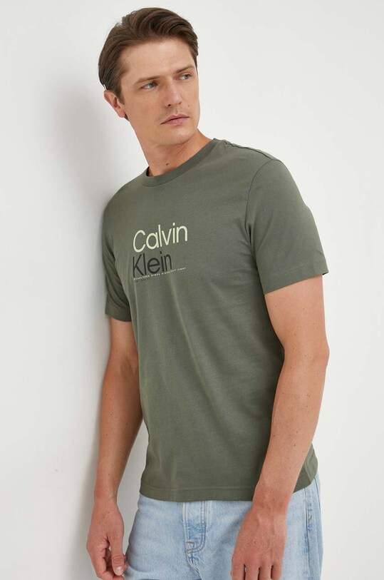 Calvin Klein t-shirt bawełniany nadruk zielony K10K111841