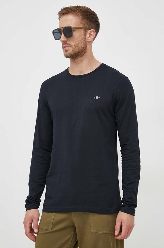 Gant longsleeve din bumbac uni bleumarin 2004056