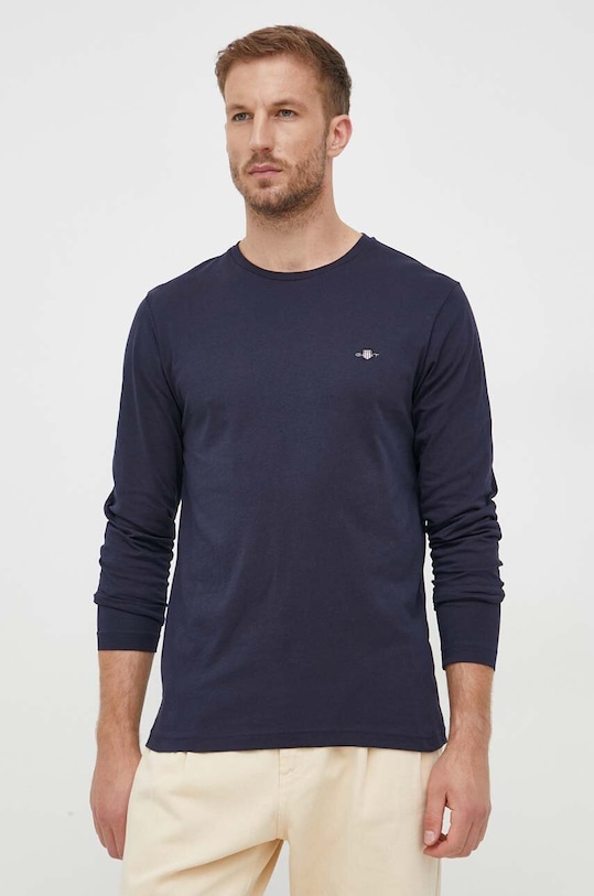 Βαμβακερή μπλούζα με μακριά μανίκια Gant slim σκούρο μπλε 2004056