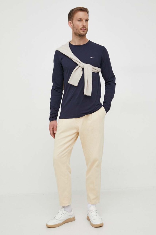 Βαμβακερή μπλούζα με μακριά μανίκια Gant 2004056 σκούρο μπλε AW23