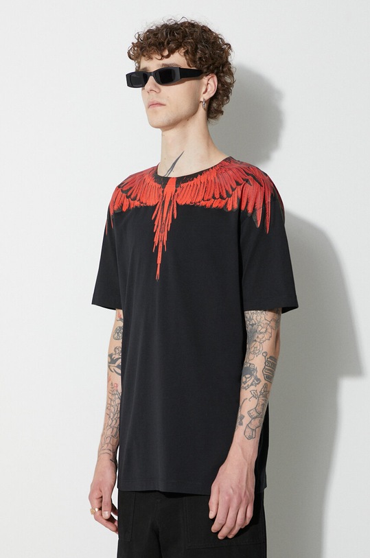 Marcelo Burlon tricou din bumbac Icon Wings print negru CMAA018F23JER0011025