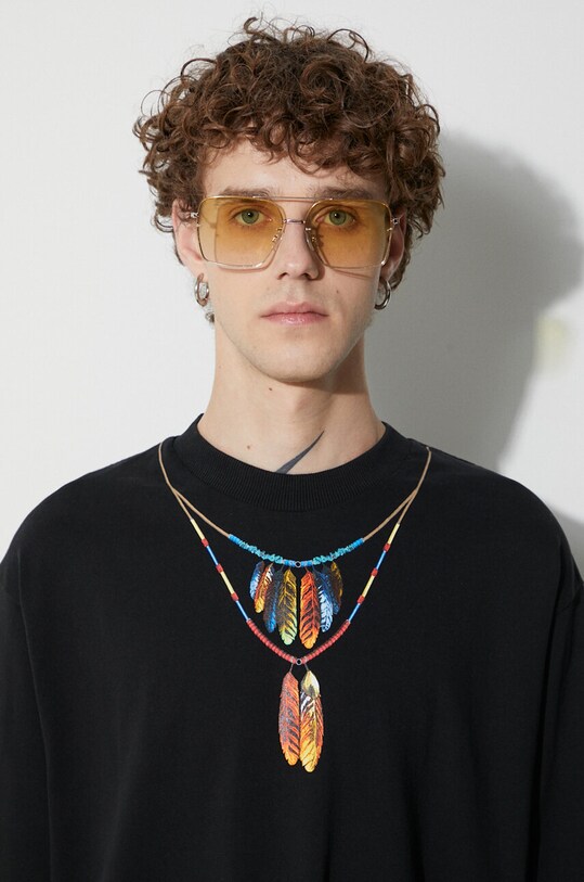 Marcelo Burlon tricou din bumbac Feathers Necklace CMAA054C99JER0021025 negru