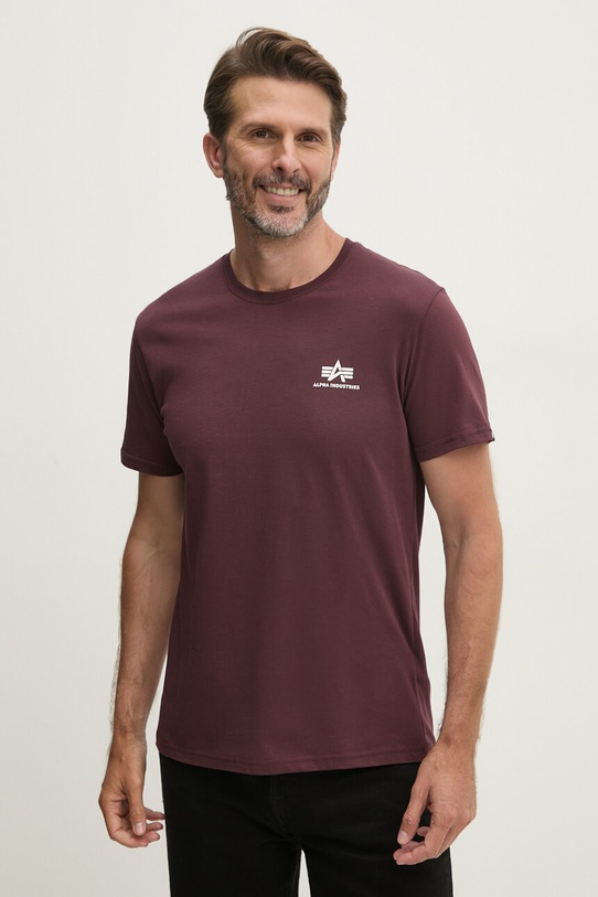 Bombažna kratka majica Alpha Industries Potisk bordo 188505.21