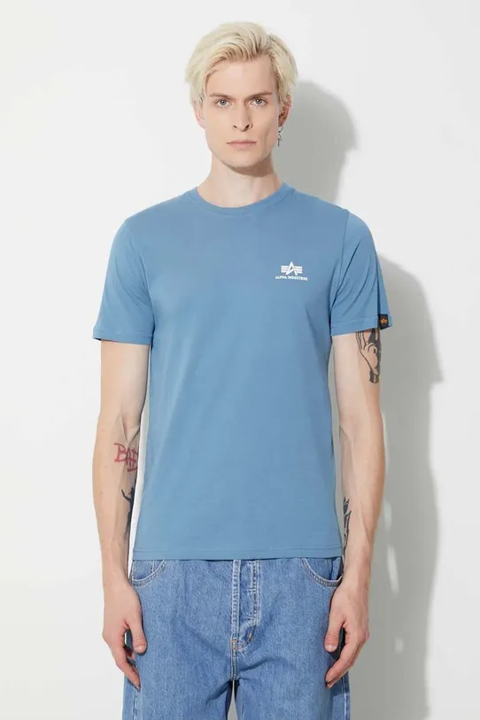 Хлопковая футболка Alpha Industries Basic T Small Logo хлопок голубой 188505.538