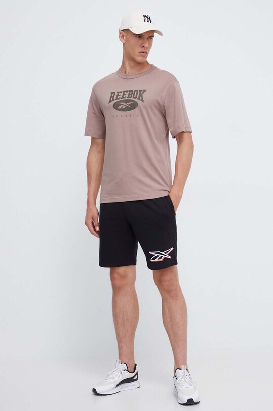 Βαμβακερό μπλουζάκι Reebok Classic στάμπα καφέ 100036718