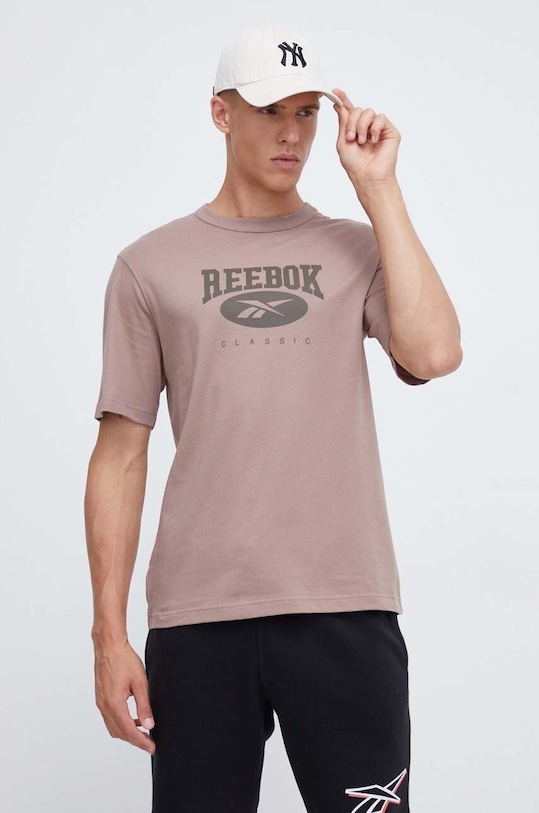 Βαμβακερό μπλουζάκι Reebok Classic 100036718 καφέ AW23