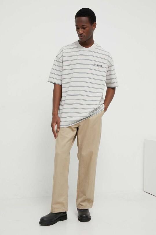 Βαμβακερό μπλουζάκι AllSaints UNDERGROUND STRIPE S MG020Z μπεζ AW24