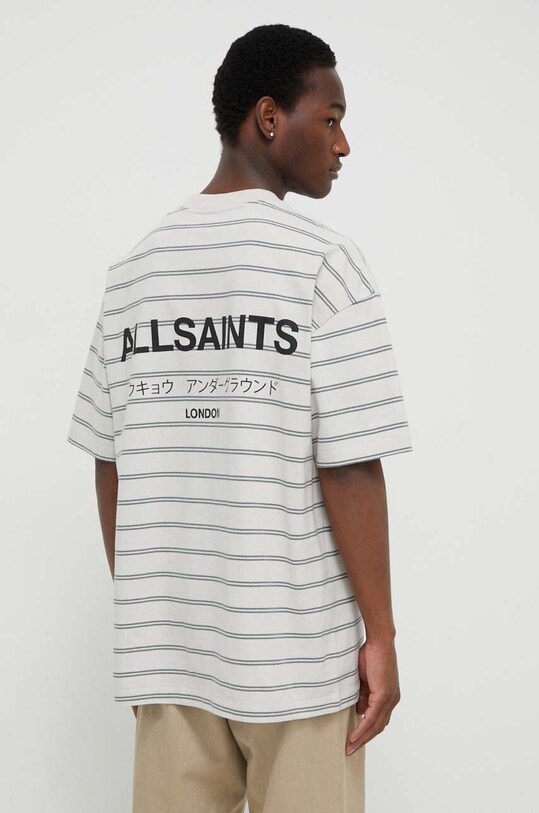 Βαμβακερό μπλουζάκι AllSaints UNDERGROUND STRIPE S μπεζ MG020Z