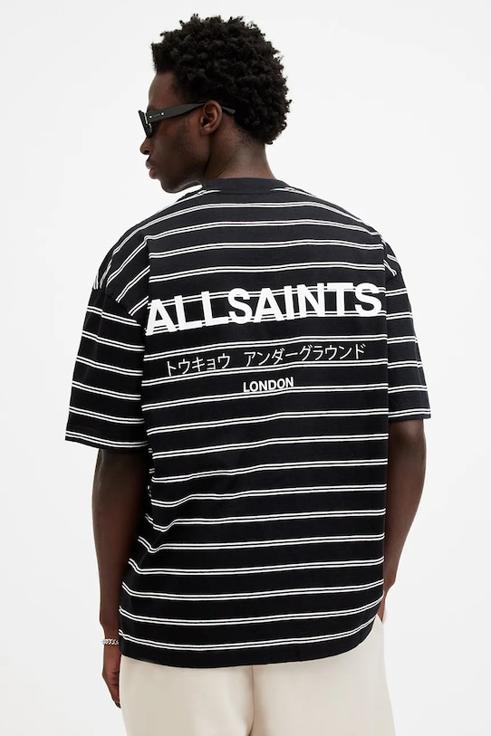 Bavlněné tričko AllSaints UNDERGROUND STRIPE S MG020Z modrá AW24