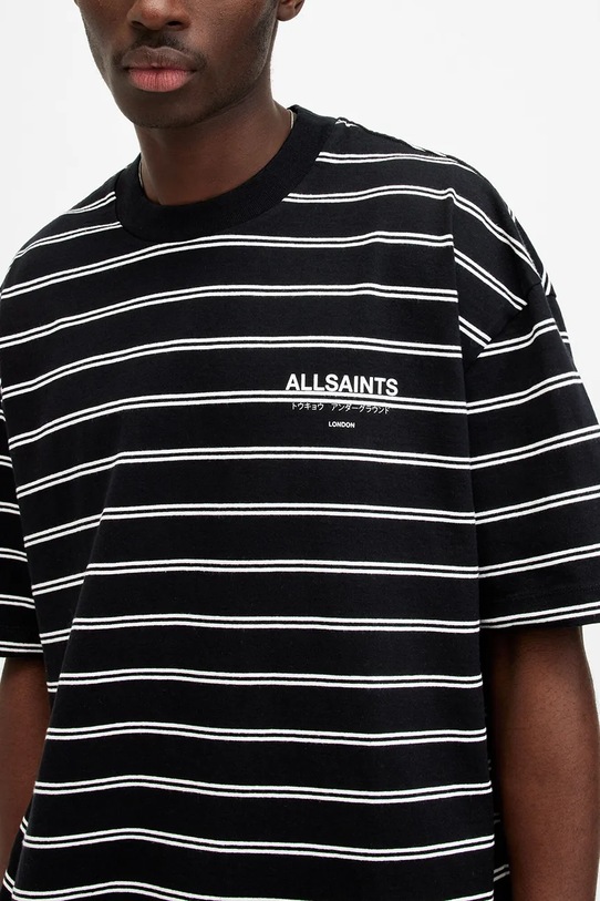 Bavlněné tričko AllSaints UNDERGROUND STRIPE S modrá MG020Z