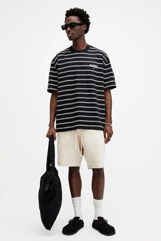 Bavlněné tričko AllSaints UNDERGROUND STRIPE S MG020Z modrá