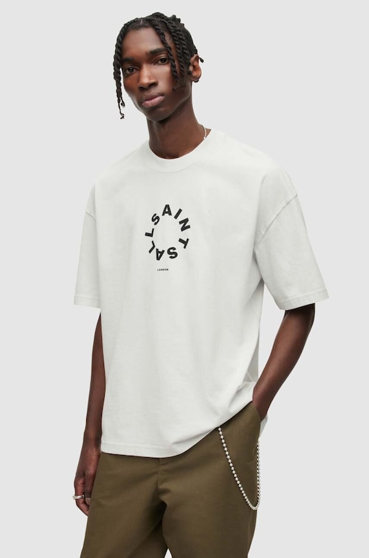 Памучна тениска AllSaints TIERRA SS CREW свободна сив MG294Y