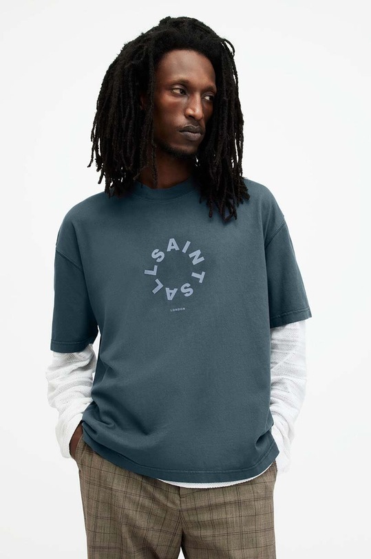 AllSaints t-shirt bawełniany TIERRA SS CREW nadruk granatowy MG294Y