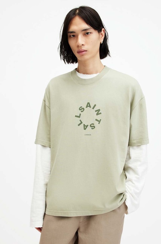 AllSaints t-shirt bawełniany TIERRA SS CREW nadruk zielony MG294Y