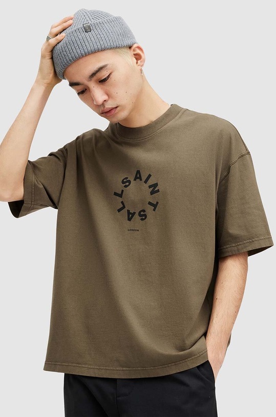 AllSaints t-shirt bawełniany TIERRA SS CREW zielony MG294Y