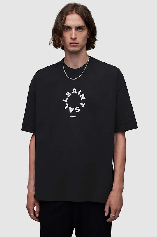 Βαμβακερό μπλουζάκι AllSaints TIERRA SS CREW στάμπα μαύρο MG294Y
