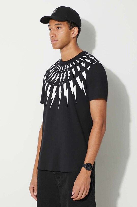 Neil Barett cotton t-shirt FAIRISLE THUNDERBOLT black PBJT007S.V501S.524