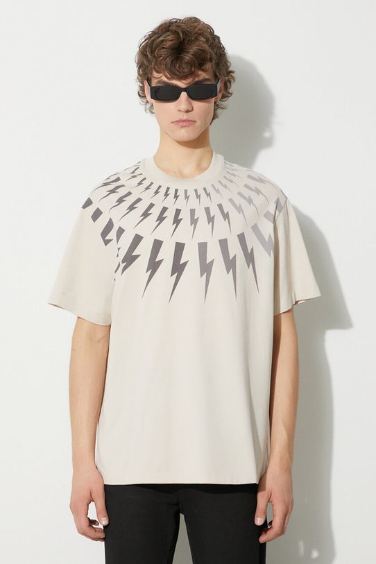 Bavlnené tričko Neil Barett EASY DROPPED SHOULDER FAIRISLE relaxed béžová PBJT165.V502S.3643