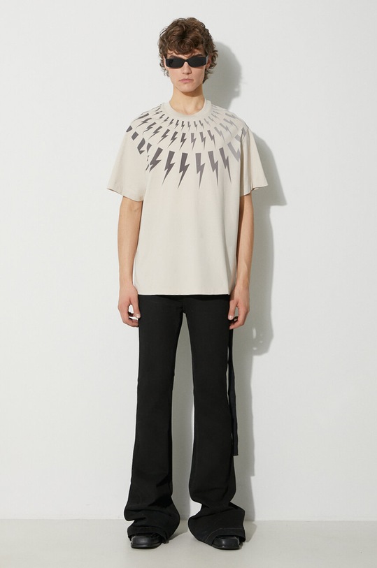 Bavlnené tričko Neil Barett EASY DROPPED SHOULDER FAIRISLE PBJT165.V502S.3643 béžová AW23