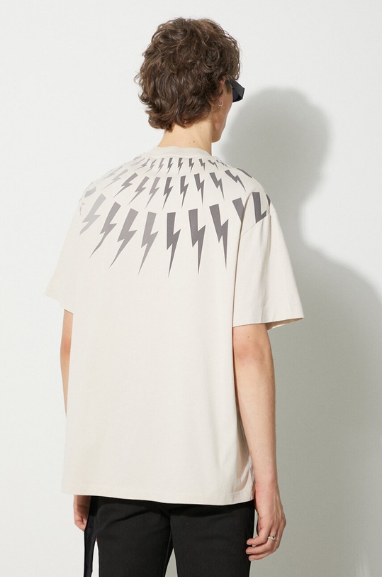 Oblečenie Bavlnené tričko Neil Barett EASY DROPPED SHOULDER FAIRISLE PBJT165.V502S.3643 béžová