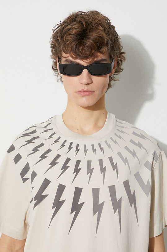 Bavlnené tričko Neil Barett EASY DROPPED SHOULDER FAIRISLE PBJT165.V502S.3643 béžová