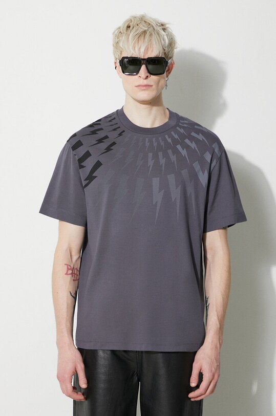 Odzież Neil Barrett t-shirt bawełniany EASY DROPPED SHOULDER FAIRISLE PBJT165.V502S.3644 niebieski