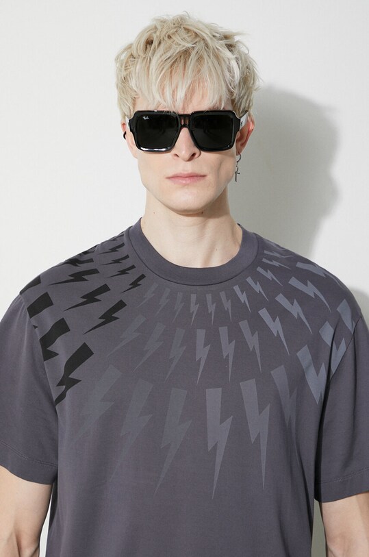 Neil Barrett t-shirt bawełniany EASY DROPPED SHOULDER FAIRISLE PBJT165.V502S.3644 niebieski