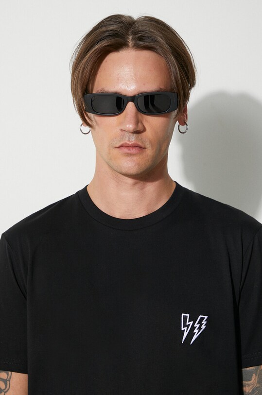 Neil Barett cotton t-shirt SLIM DOUBLE BOLT PBJT218.V500C.1118 black