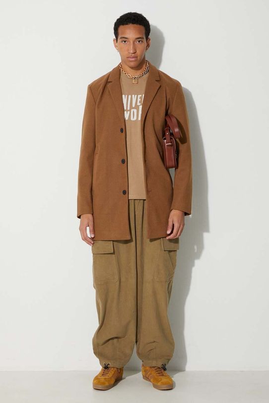 Бавовняна футболка Universal Works Mystery Train Print Tee 29182 бежевий AW23